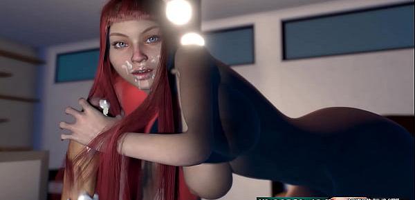  Hairjob Pretty Redhead Teen with long hair Cumshot on hair